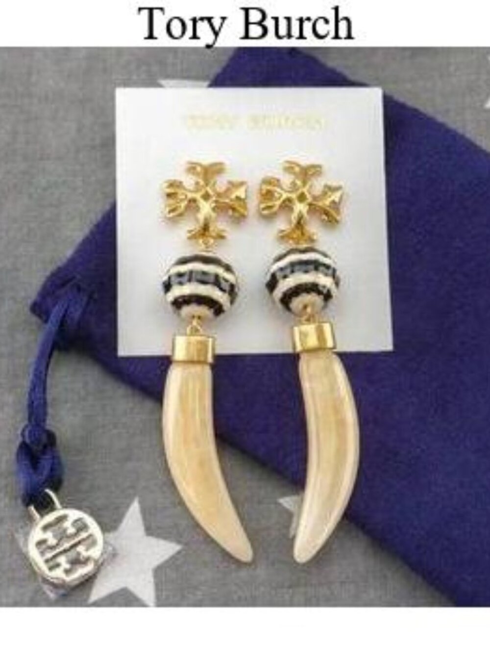 Tory Burch Horn Drop Statement Earrings in 18k Gold